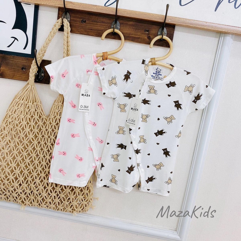 Body đùi cộc tay vải petit sợi tre mềm mát TRẮNG in hình cho bé Mazakids