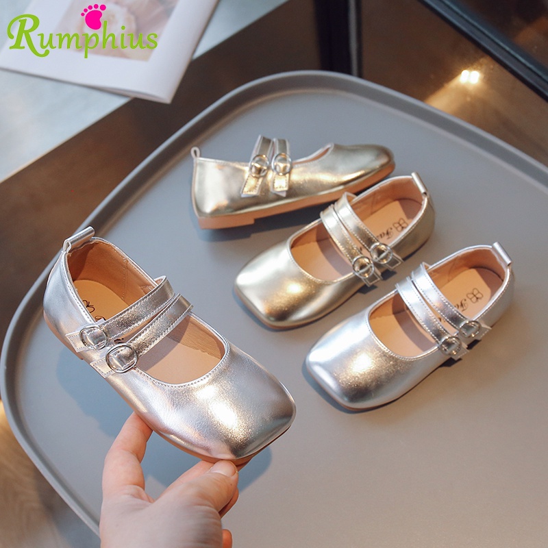 Rumphius Giày Da Bóng Đế Mềm Chống Trượt Màu Trơn Size 26-36 Thời Trang Cho Bé Gái