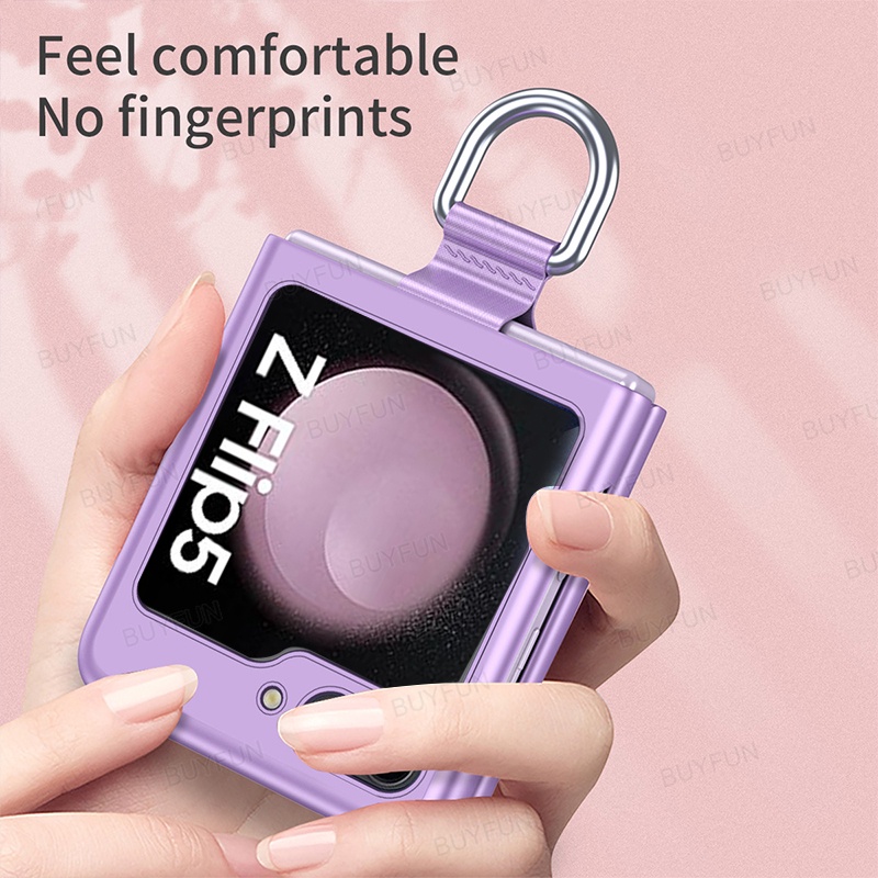 ZFlip5 Case With Finger Ring for Samsung Galaxy Z Flip5 Flip 5 Case Ultra Thin Matte Holder Stand Hard PC Shockproof Cover
