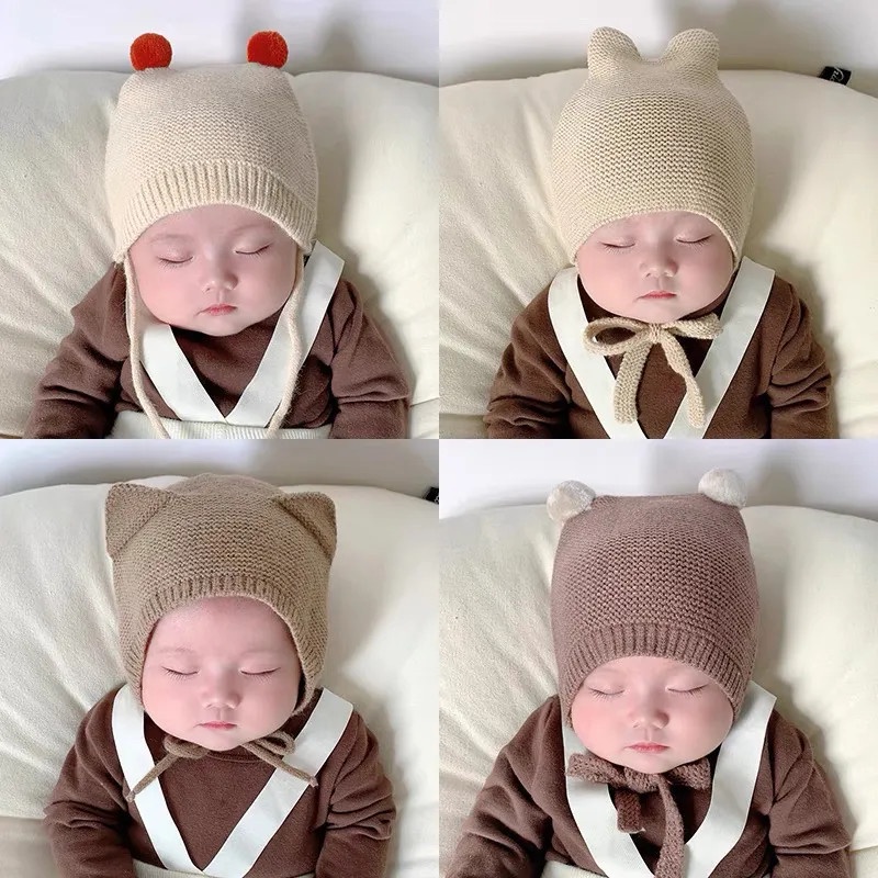 Mũ Beanie Dệt Kim Mềm Mại Màu Trơn Giữ Ấm Mùa Đông Cho Bé
