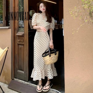 JUNNOVGAL Nữ Thời Trang Mới Tính Khí Chấm Bi Eo Váy Gợi Cảm
