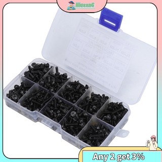 Hus 720pcs m3 hex screw assorted kit 4mm 6mm 8mm 10mm 12mm high-strength button head flat head flat head screw combination set