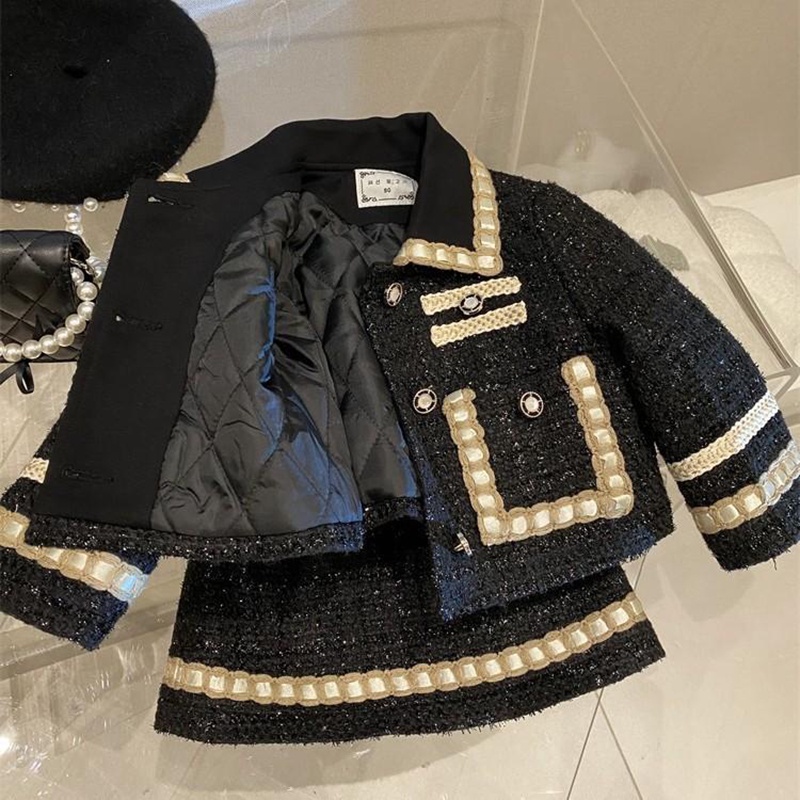 Bộ Áo Khoác + Chân Váy Ngắn Dày Dặn Giữ Ấm Mùa Đông Cho Bé Gái