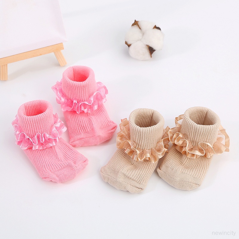 Vớ Thiết Kế Viền Bèo Nhún Màu Hồng Ngọt Ngào Dễ Thương Phong Cách Hàn Quốc Cho Bé Gái