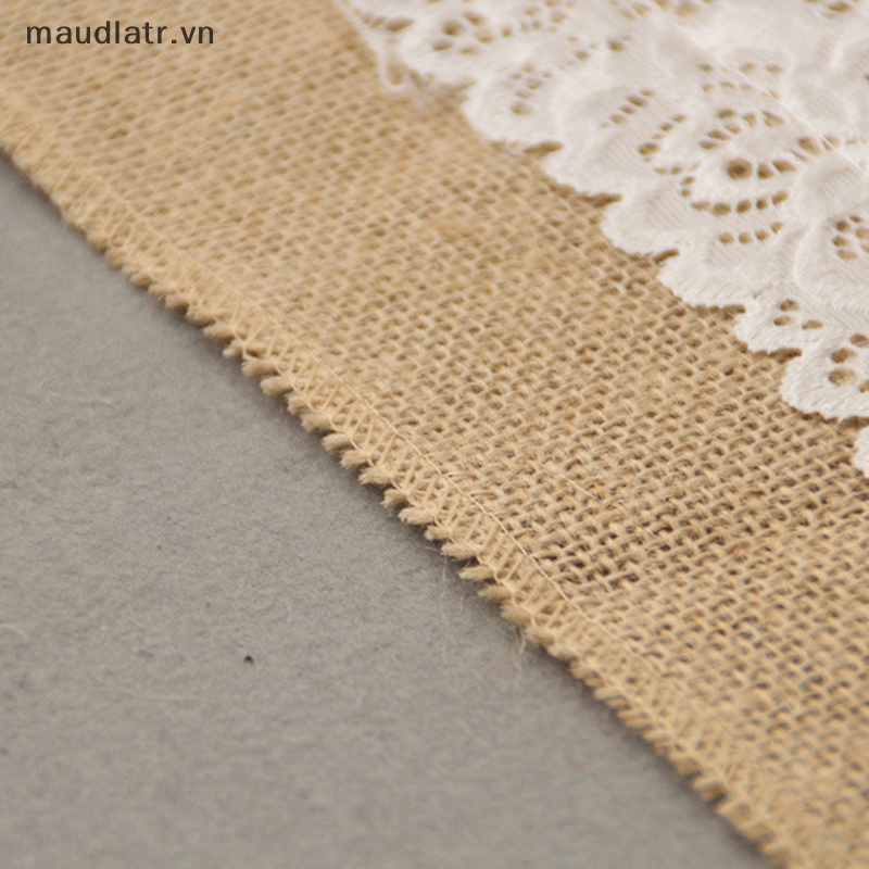 Khăn Trải Bàn Vải Bố Phối Ren Tự Nhiên 30x180cm Dùng Trang Trí Tiệc Cưới