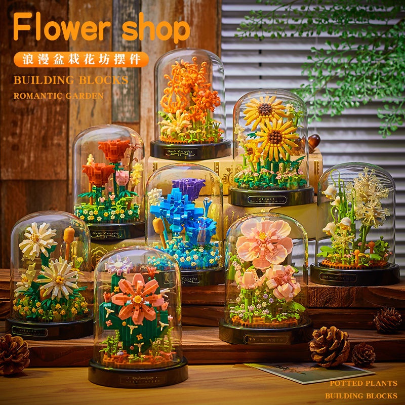 Bộ Đồ Chơi Lắp Ráp Lego + Hoa Trong Suốt Trưng Bày Trang Trí Để Bàn