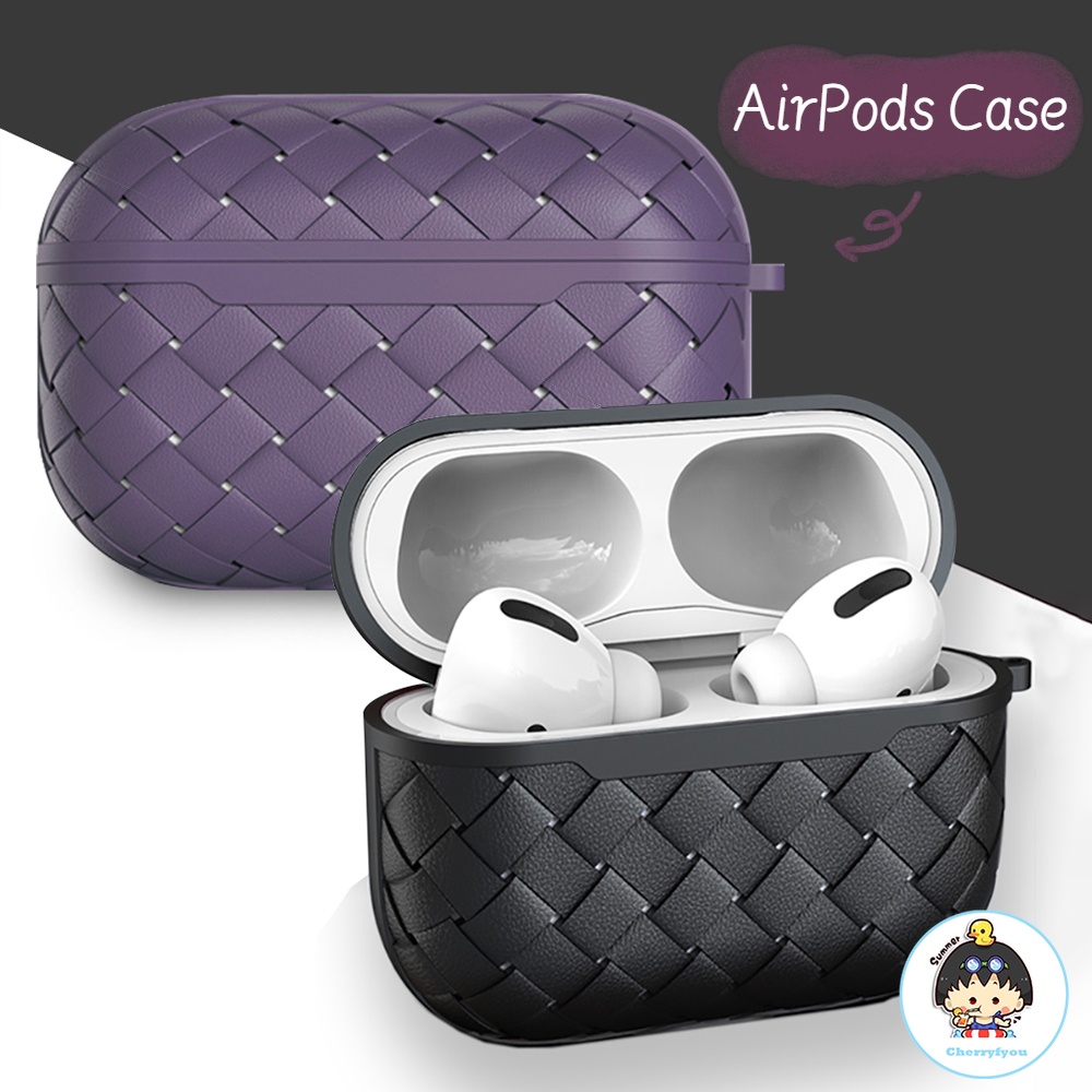 Vỏ Bảo Vệ Hộp Sạc Tai Nghe Bluetooth Airpods 1 / 2 / 3 / pro 2 Bằng Silicon Cứng Vân Da Bện Màu Trơn Đơn Giản