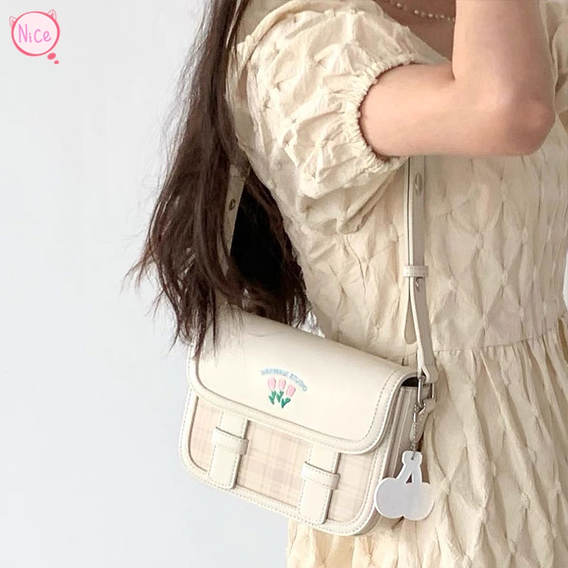 Túi Da PU Đeo Chéo Hình Hoa tulip Màu Trắng Sữa Phong Cách Mới Mùa Hè