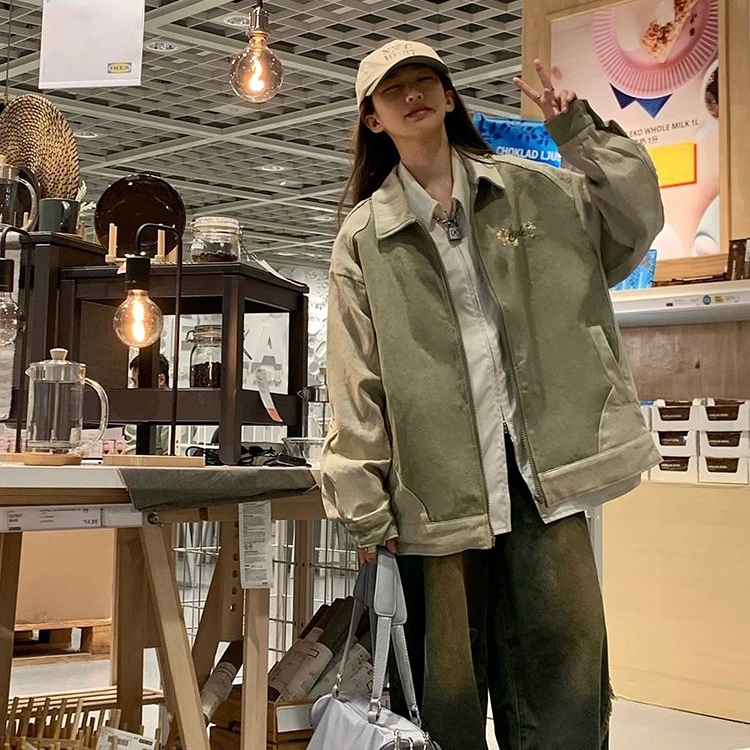 IELGY Áo Khoác Dáng Rộng Phong Cách Harajuku Retro Mùa Thu Cho Nữ