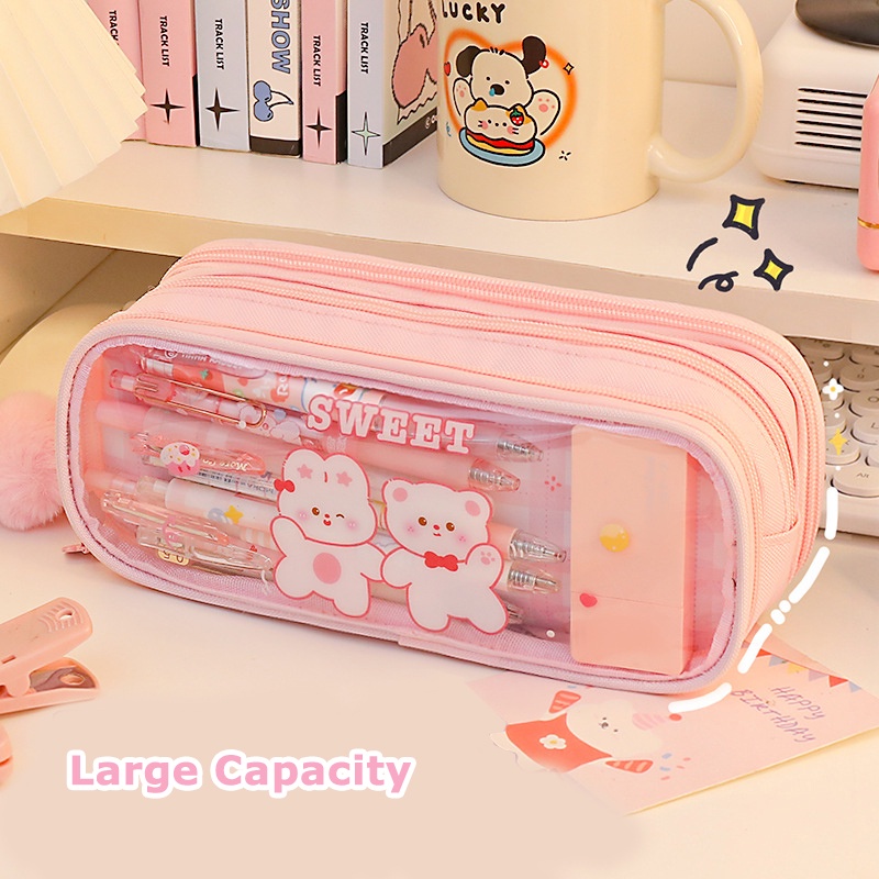 Bóp Viết Ba Ngăn Sức Chứa Lớn Có Móc Khóa Sáng Tạo Dễ Thương Cho Học Sinh