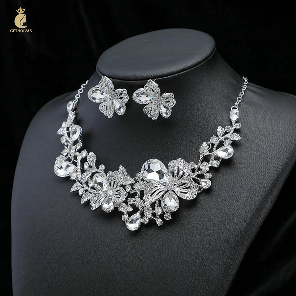 Crystal rhinestone necklace set với quá trình mạ điện tinh tế