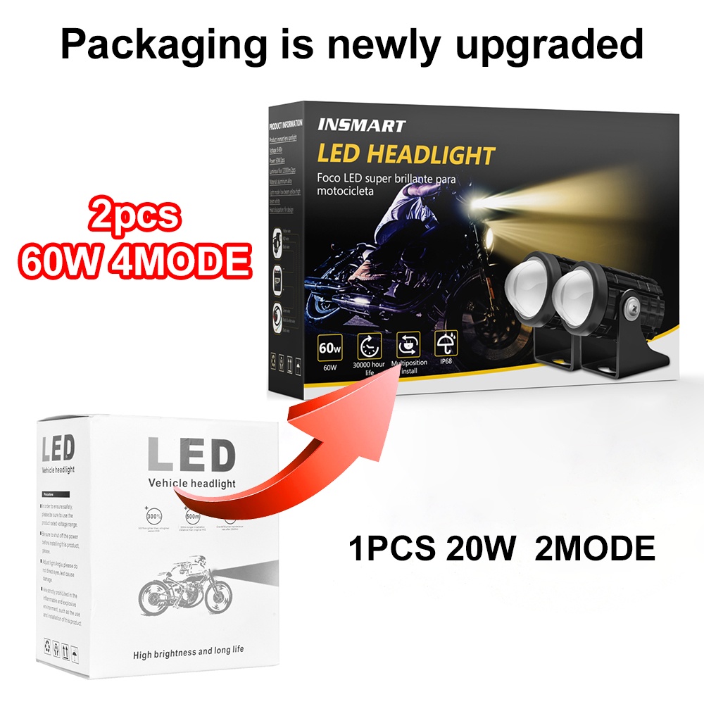 Xps set 2 Đèn Pha led 60w mini Siêu Sáng 2 Màu Mắt Cá Kép Cho Xe Hơi / Xe Máy