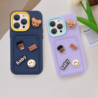 Vỏ điện thoại 3d candy cho iphone 11 12 13 14 pro max x xr xs max 6 6s 7 8 plus se 2020 2022 14plus vỏ silicon mềm cà phê gấu giá đỡ thẻ chống va đập khe cắm mềm