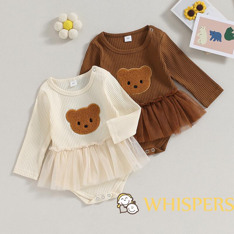 Whispers-0-18 tháng bé gái lưới romper dress mẫu gấu áo liền quần dài tay