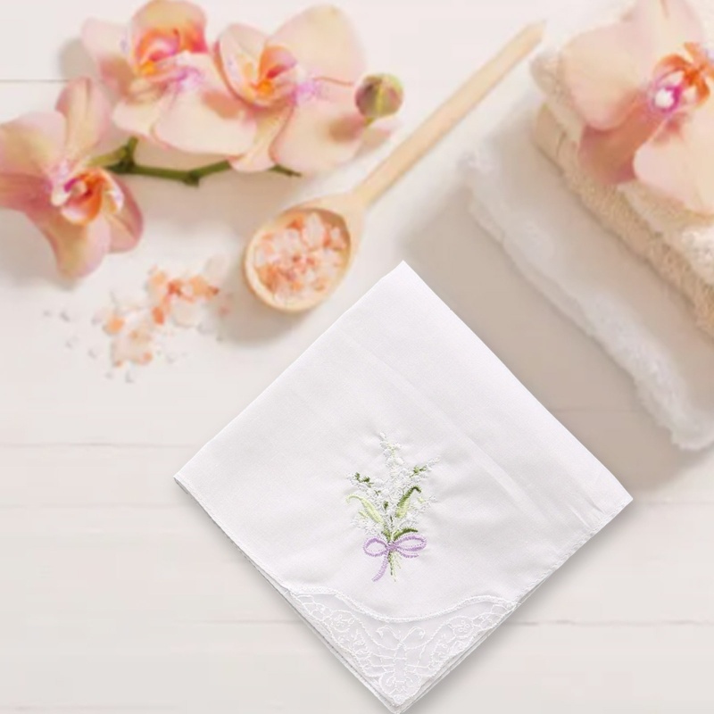 Khăn Tay cotton Mềm Mại Hình Vuông Thêu Họa Tiết Nhiều Màu Sắc Cho Nữ
