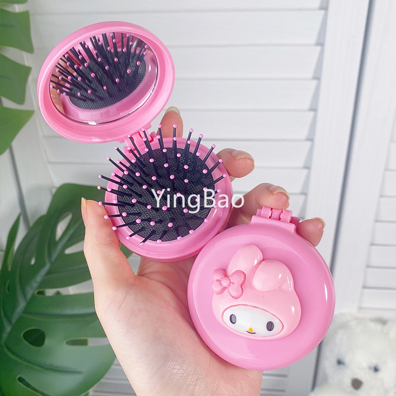 Lược túi khí sanrio kuromi cinnamoroll my melody pompompurin mini portable air cushion comb mirror folding massage comb