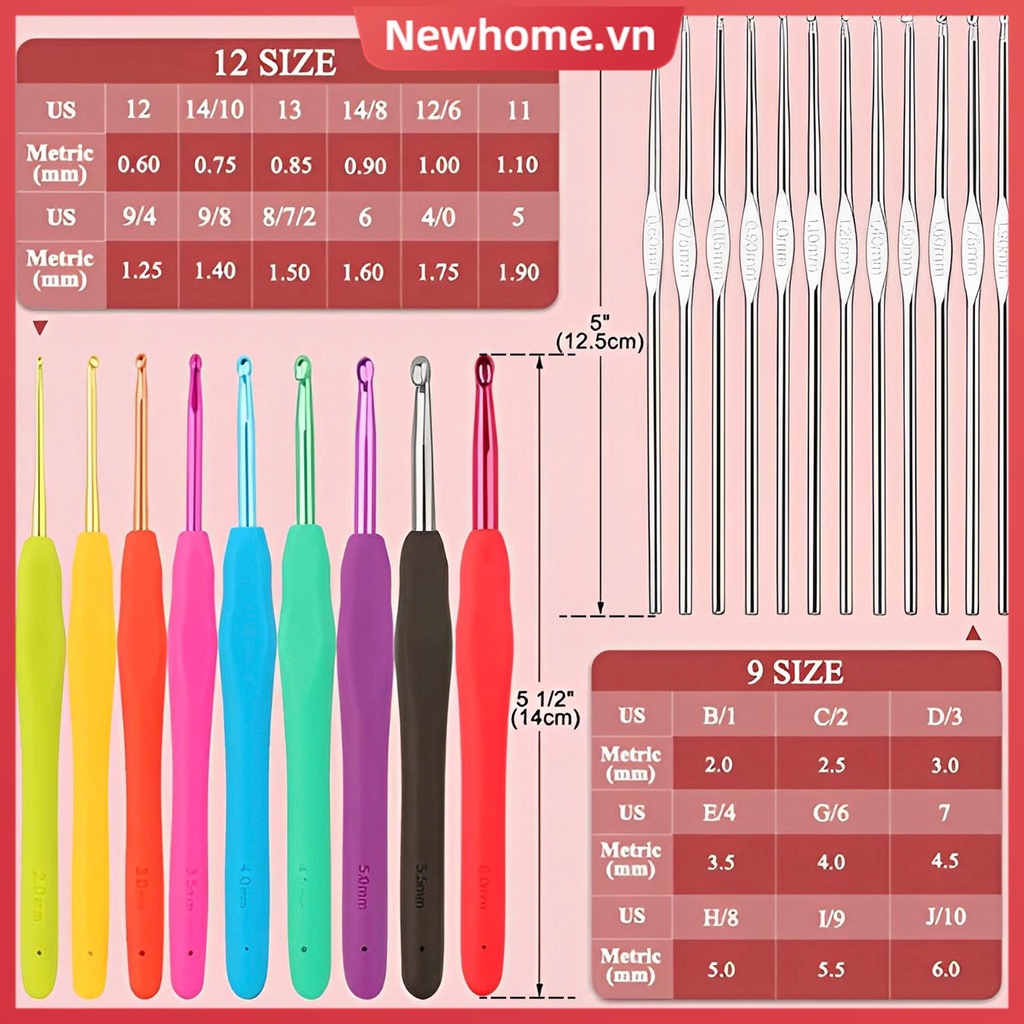62 cái crochet hooks kit knitting starter kit ergonomic crochet soft grip handle crochet tools di động weave yarn kits shoptkc4654