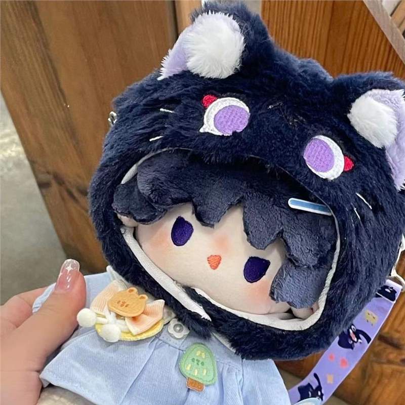 Anime genshin impact hình sang trọng scaramouche dress up doll với quần áo mèo sang trọng 7,9 inch đồ trang trí nhồi bông mềm và bộ sưu tập quà tặng cho người hâm mộ