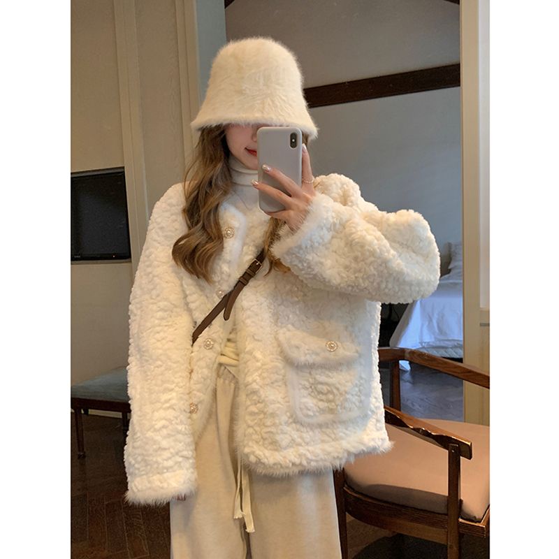 Xiaoxiangfeng Áo Khoác Lông Nhung Dáng Rộng Mùa Đông Cho Nữ
