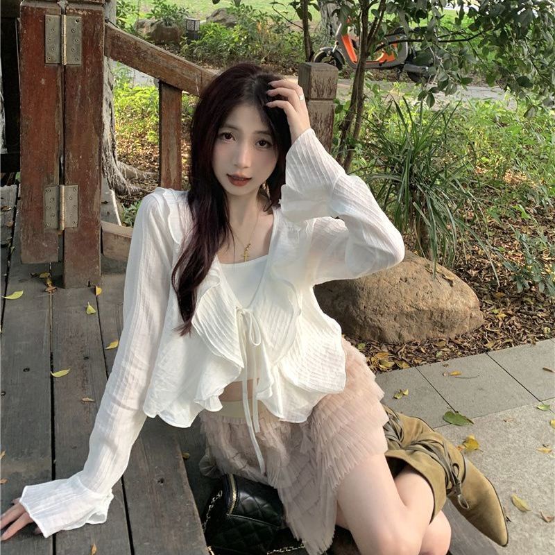 Cardigan nữ ngắn thiết kế xù xù dài tay áo ngắn