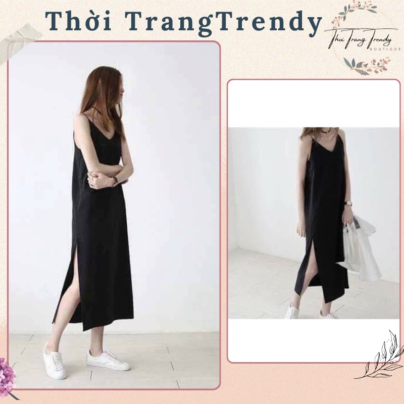 Váy 2 dây cotton dáng suông xẻ tà SP000273-babytee