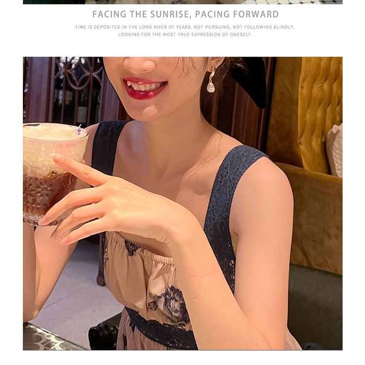 Emily Fashion Shop Blue Sling Dry Rose Floral Dress Women Summer New Style Design Niche Retro Super Fairy Long Skirt