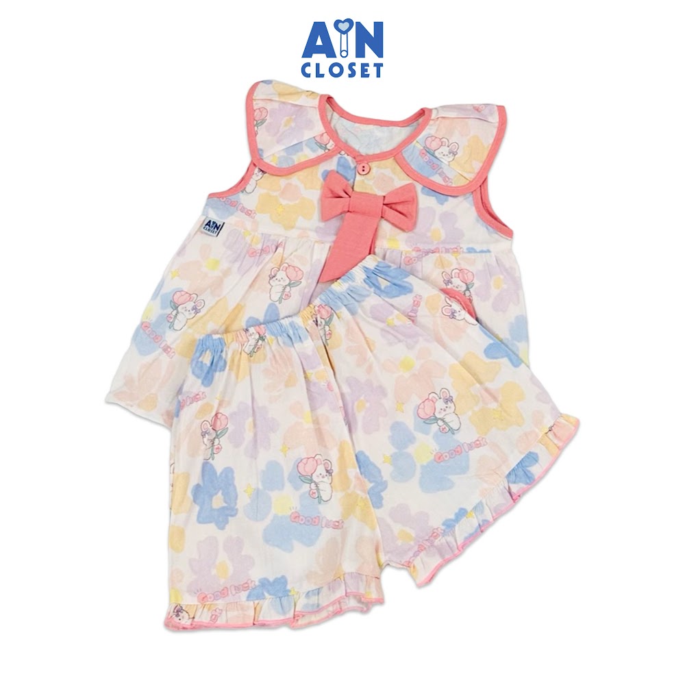 Bộ quần áo Ngắn bé gái họa tiết Hoa Thỏ Con May Mắn cotton - AICDBGG0O4CK - AIN Closet