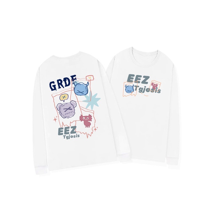 Chalizi autumn 100% cotton dài tay t-shirt nữ phiên bản hàn quốc mẫu thời trang lỏng lẻo cổ tròn cặp đôi phong cách hàng đầu