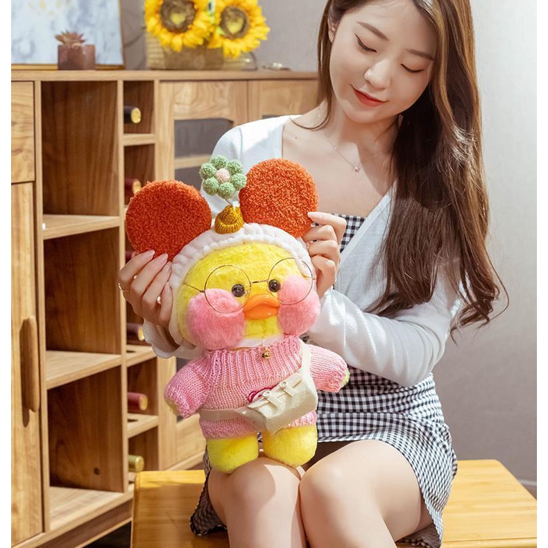 Panda ~ Búp bê nhồi bông hình chú vịt nhỏ dễ thương, phong cách ins, trái tim nữ tính xinh xắn, búp bê vịt nhỏ màu vàng, búp bê ngủ siêu mềm, búp bê gối dễ thương, quà sinh nhật 0174