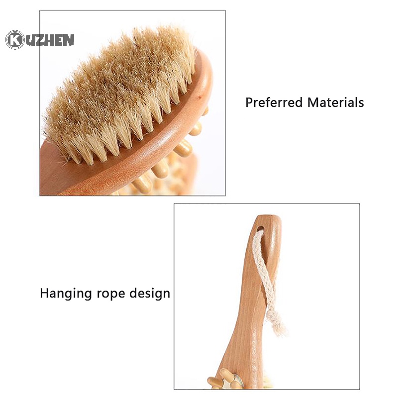 Kuzhen bàn chải tắm hai mặt tẩy tế bào chết bàn chải lông mềm bàn chải massage bàn chải tắm cầm tay dài bàn chải massage ướt hoặc khô bàn chải nóng