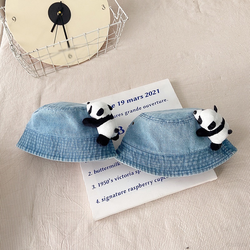 Mũ ngư dân trẻ em retro mùa thu và mùa đông mới rửa cao bồi phim hoạt hình dễ thương panda baby basin hat