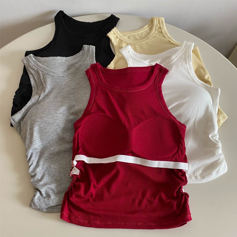 Áo tank top Không Tay Màu Sắc Trơn Có Đệm Ngực Dành Cho Nữ