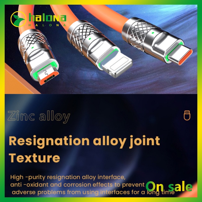 Halo 3-trong-1 6a 120w cáp sạc nhanh kim loại usb cáp sạc 8-pin tương thích cho iphone micro usb type-c