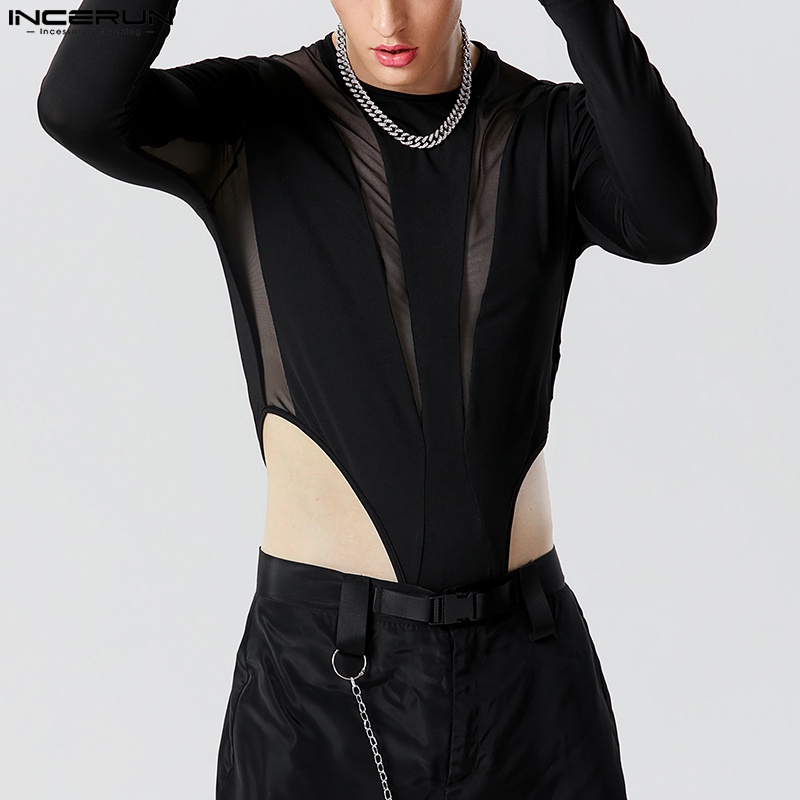 Áo liền quần INCERUN vải lưới dài tay thời trang gợi cảm dành cho nam