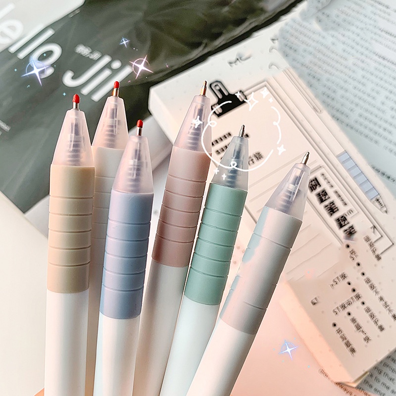Hộp 6 Bút Bi Mực Đen Ngòi 0.5mm Có Thể Thu Vào