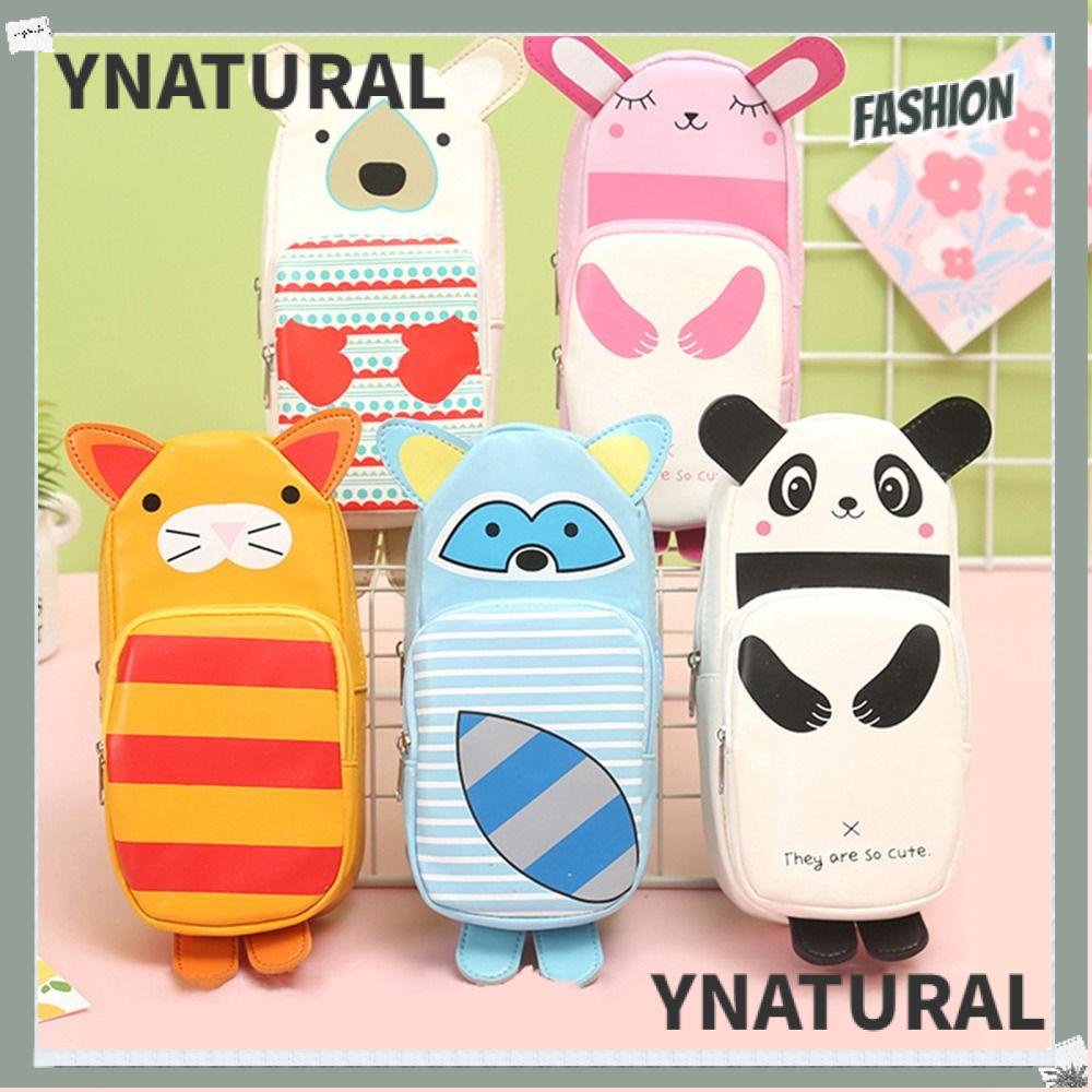 Bút chì ynatural, da pu túi đựng bút dung tích lớn, động vật thỏ gấu trúc không thấm nước sáng tạo túi lưu trữ văn phòng phẩm văn phòng trường học
