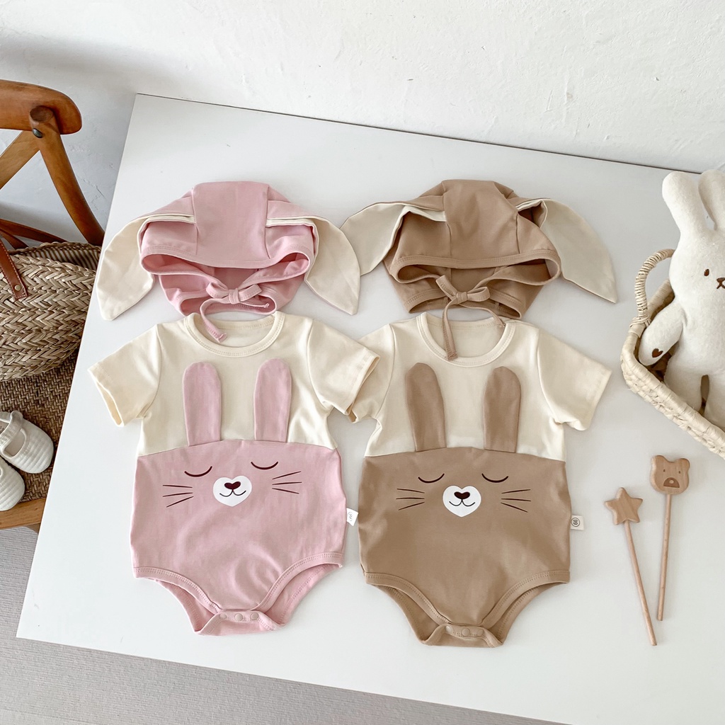 Baby romper 2 màu dài tay 3d động vật trẻ sơ sinh bé trai bé gái Áo liền quần quần áo trẻ em + mũ 0-24m