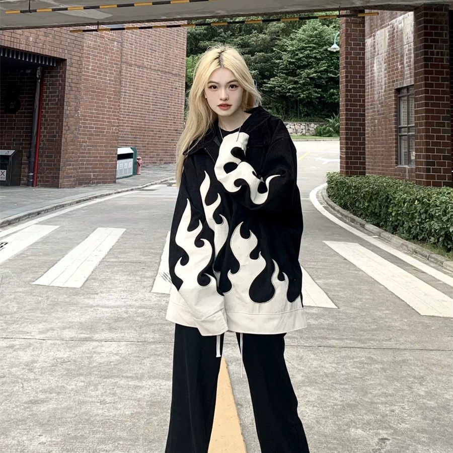 Ins autumn flame thêu corduroy high street all-match jacket lỏng lẻo áo khoác và áo khoác cặp đôi nam và nữ giản dị