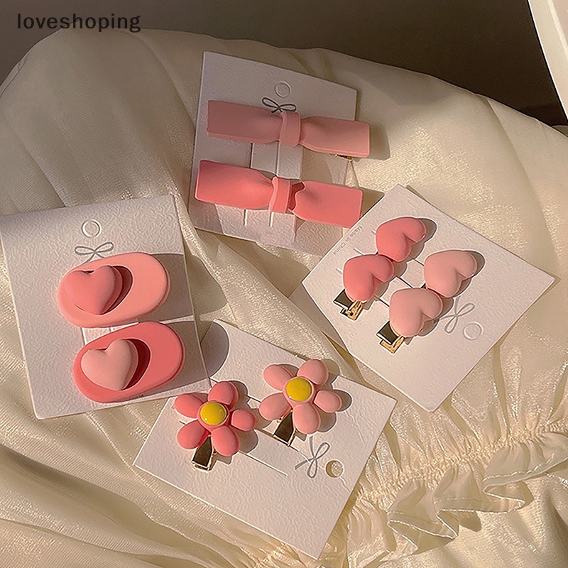 Set 2 / 3 Kẹp Tóc Nơ / Trái Tim Màu Hồng Dễ Thương Cho Bé Gái