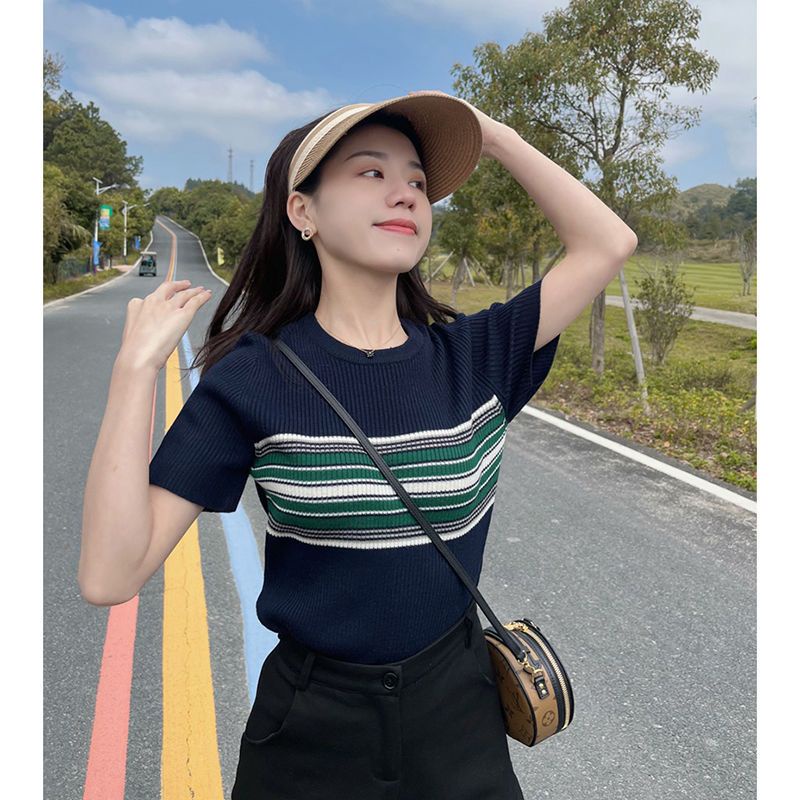 Áo Sơ Mi Ngắn Tay Kẻ Sọc Thời Trang Mùa Hè Hàn Quốc Cho Nữ