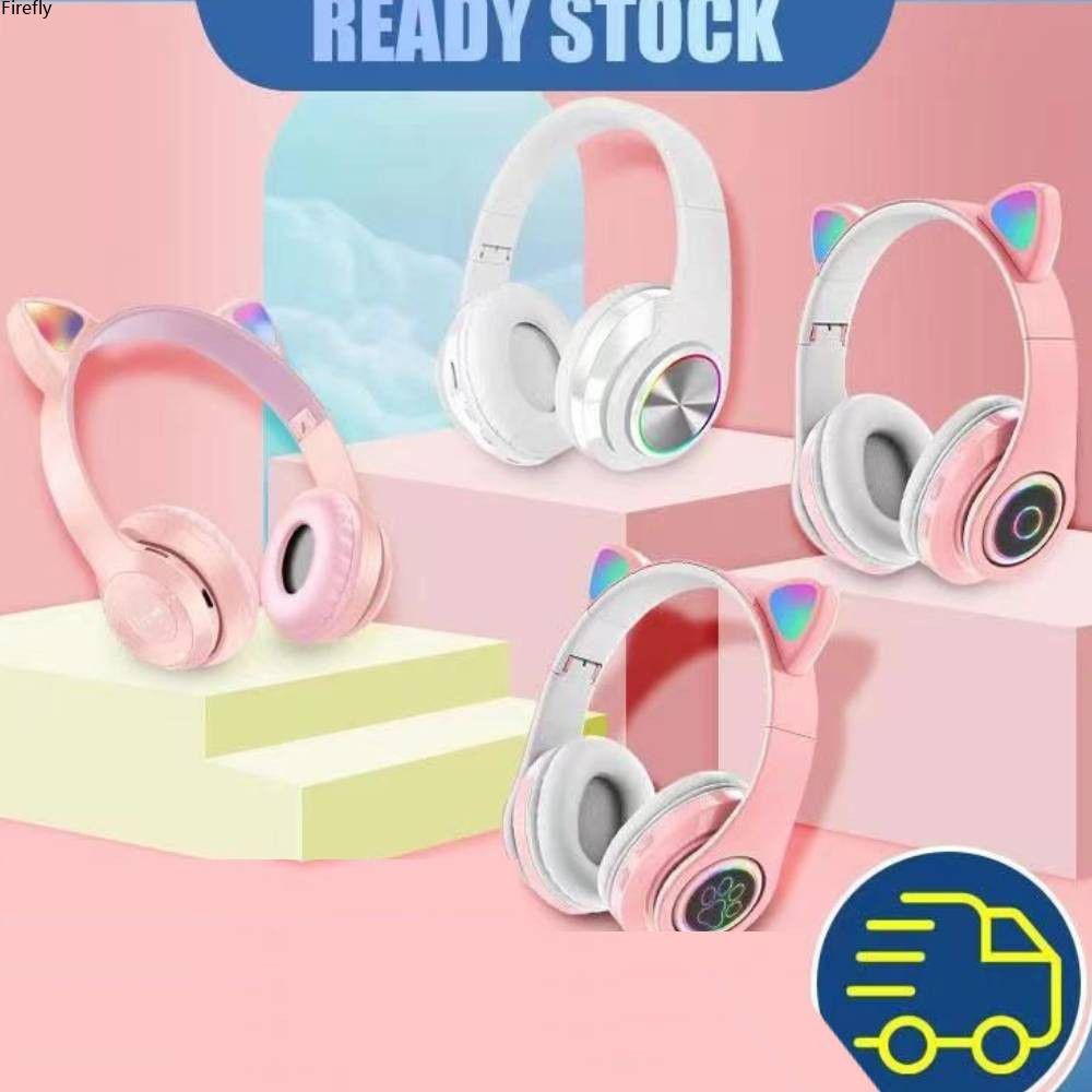 Coza Tai Nghe Bluetooth Tai Mèo Dễ Thương Màu Hồng Có Mic Tai Nghe Không Dây Bluetooth Tai Nghe Chơi Game Micrô Tai Nghe Đèn Led Quà Tặng Cô Bé Không Gây Nhiễu