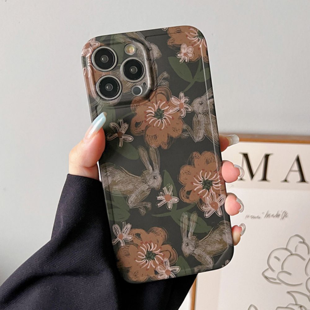 Ốp Điện Thoại IMD Mềm Bảo Vệ Ống Kính Họa Tiết Thỏ Và Hoa Sơn Dầu Cổ Điển Dành Cho IPhone 11 12 13 14 Pro Max