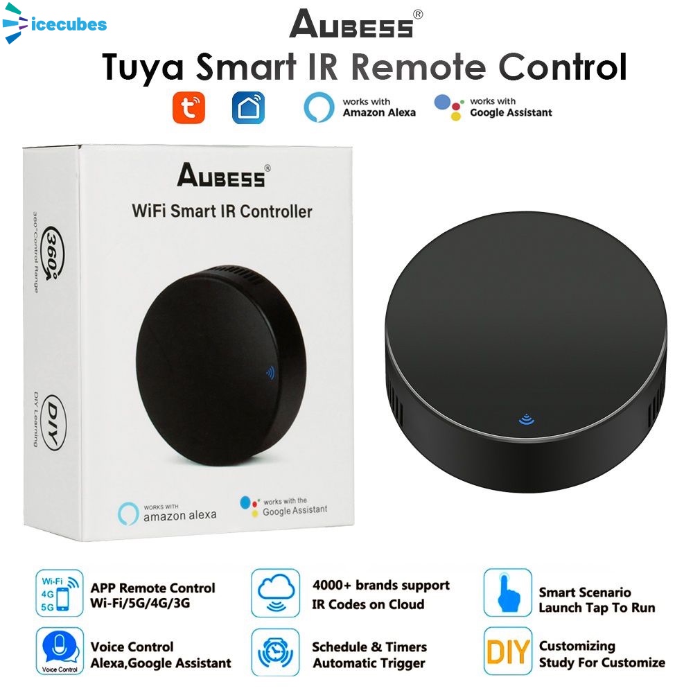 Aubess Tuya Bộ Điều Khiển Từ Xa Hồng Ngoại Wifi Hồng Ngoại Thông Minh Mini Thông Dụng Mới Alexa Google Home Điều Khiển Bằng Giọng Nói Icecube