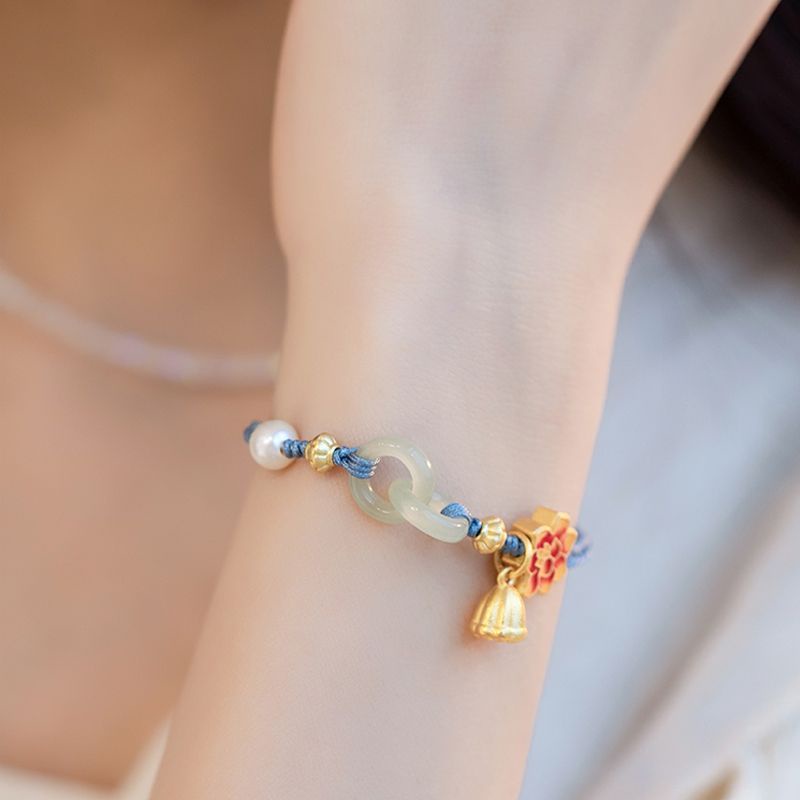 Vòng Tay Bện Dây Có Khóa An Toàn Hình Hoa Sen Màu Xanh Dương Cho Nữ