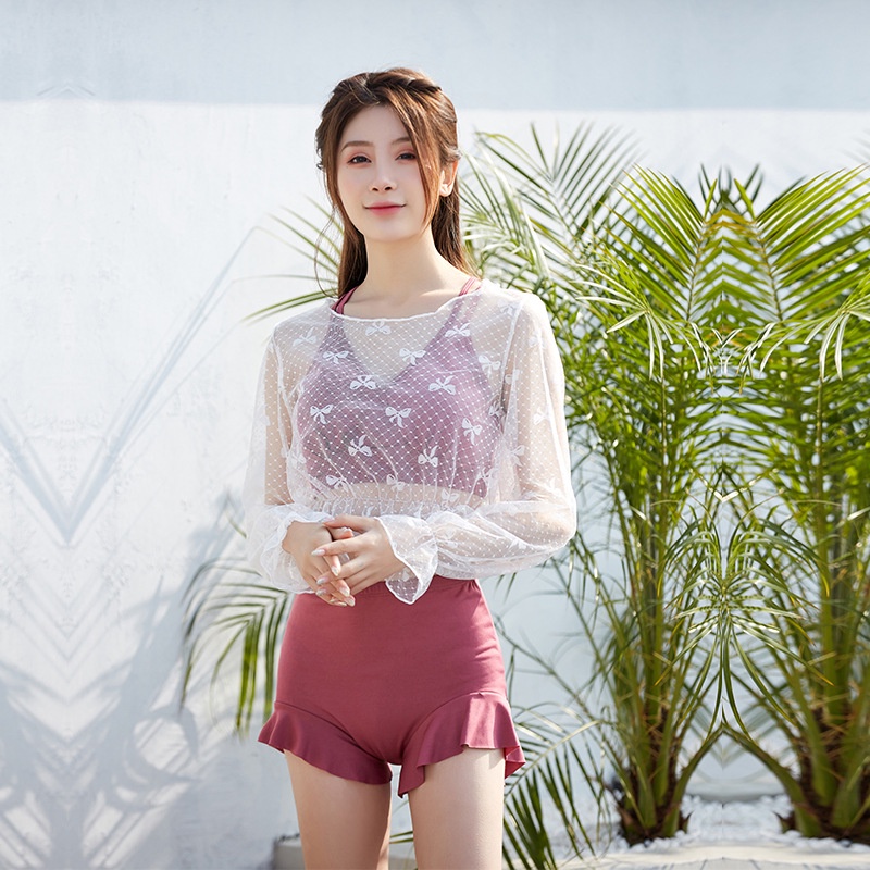 Đồ Bơi Ba Mảnh Tay Dài Che Bụng Phong Cách Mới Bán Chạy Mùa Hè Cho Nữ