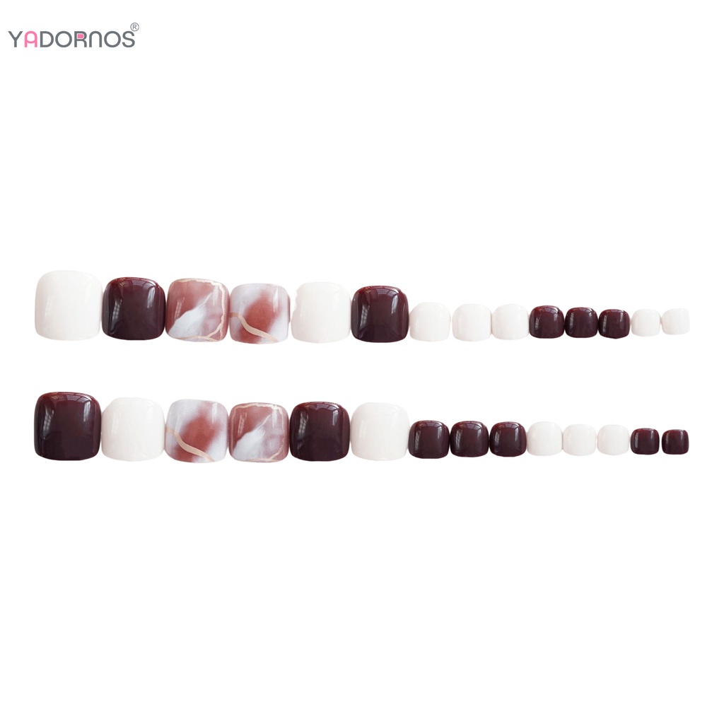 Set móng chân giả YADORNOS dáng ngắn tròn dày dạng nhấn vào vừa vặn xinh xắn thời trang dành cho bạn nữ