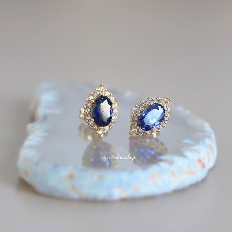 Retro Royal Blue Spinel S925 Bạc Mạ Vàng Bông Tai Sterling Bạc Mạ Vàng