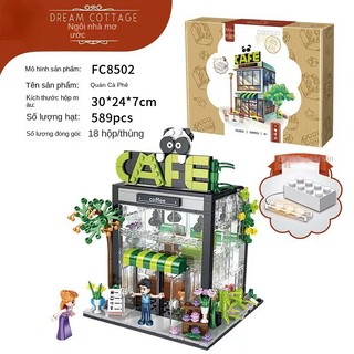 Chiếu sáng Street View Building Building Brick Toy Tương thích Mini Building Brick Assembly Model Shape Assembly Girl Lắp ráp Mô hình lắp ráp Mô hình lắp ráp
