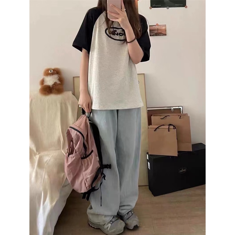 Áo Thun 100% Cotton Tay Ngắn Dáng Rộng In Họa Tiết Hoạt Hình Phong Cách Hàn Quốc Thời Trang Cho Nữ