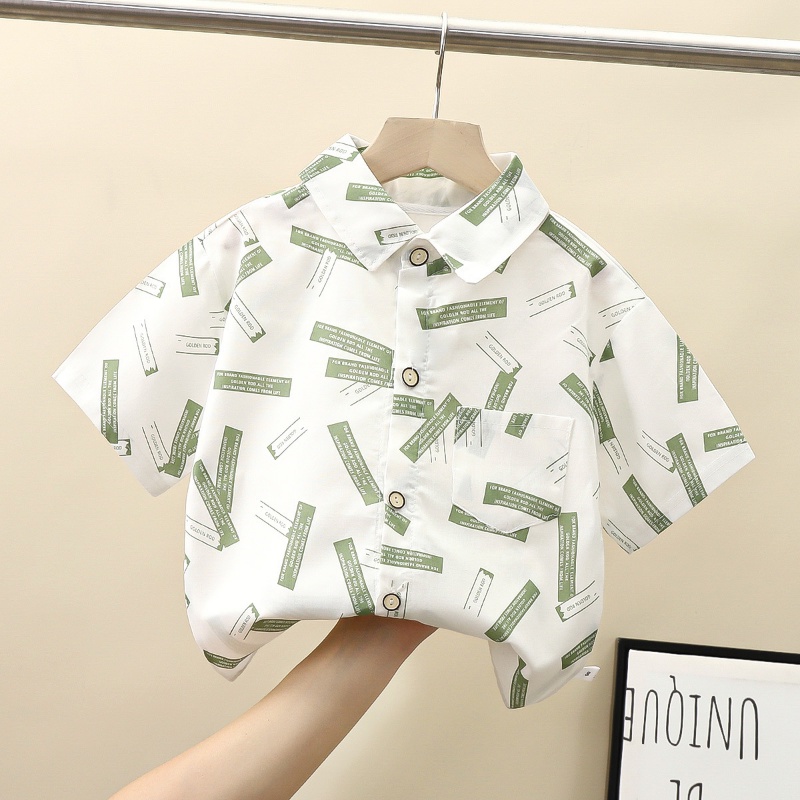 Áo Sơ Mi Tay Ngắn 100-150cm In Họa Tiết Phong Cách Hàn Quốc Thời Trang Mùa Hè Cho Bé Trai